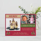現代的なデザインの3枚写真クリスマスカード(赤・金・緑) シーズンカード (スタンド正面)