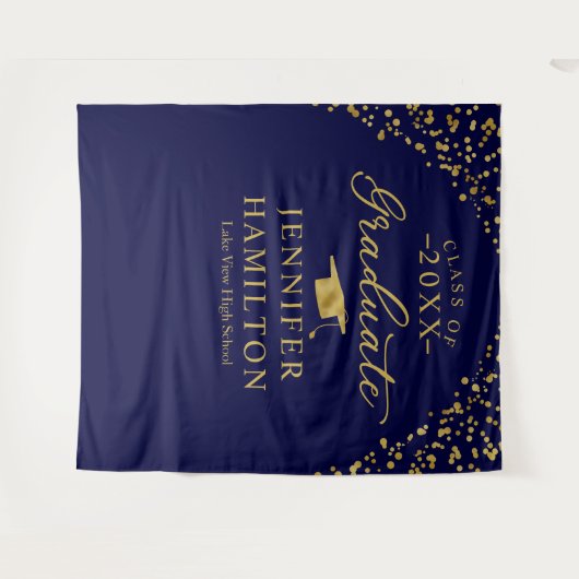 現代的なブルーゴールドの卒業式背景 タペストリー (正面(横))