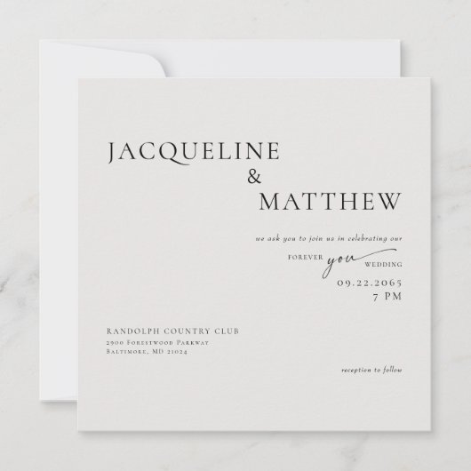 現代的なベージュのフォーエバーユースクエア結婚式QR 招待状 (正面)