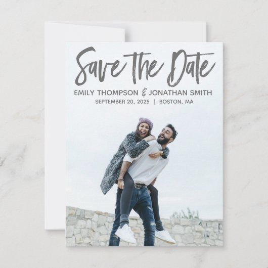 現代的なポートレート写真の結婚式「Save the Date」カード セーブザデート (正面)