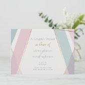 現代的なモダン幾何学ストライプ ティール ローズ 招待状 (スタンド正面)