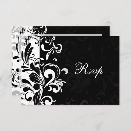 現代的なモノクロ スワール 出欠カード (正面/裏面)