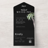 現代的なヤシの木のブラックQRコードの結婚式 オールインワン招待状 (内側)