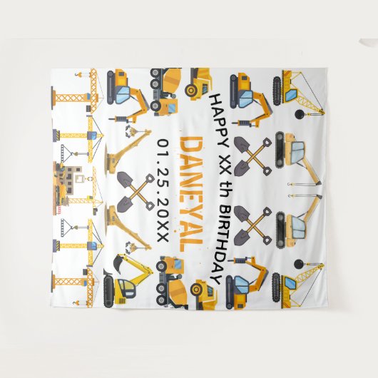 現代的な建設スタイルのシンプルな子供の誕生日 タペストリー (正面(横))