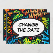 現代的な日程変更のお知らせ ポップなスピーチバブル セーブザデート (正面/裏面)