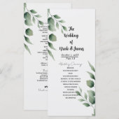 現代的な白い結婚式に最小限のグリーンが葉を残す プログラム (正面/裏面)