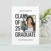 現代的な白の2枚の写真 クラス オブ 25 卒業 オープン ハウス 招待状 (スタンド正面)