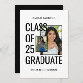 現代的な白の2枚の写真 クラス オブ 25 卒業 オープン ハウス 招待状 (正面/裏面)