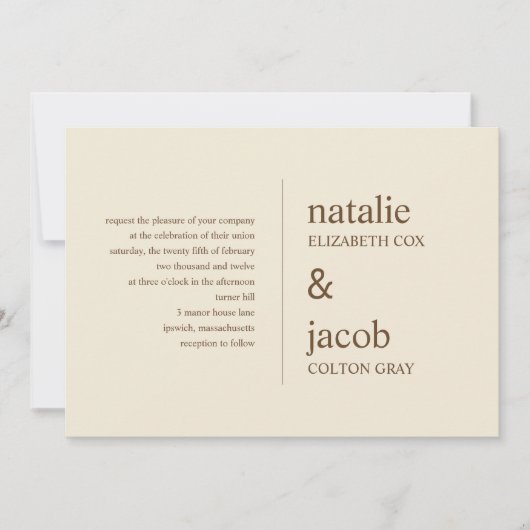 現代的な結婚式招待状 - カーキ 招待状 (正面)