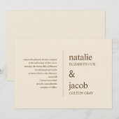 現代的な結婚式招待状 - カーキ 招待状 (正面/裏面)