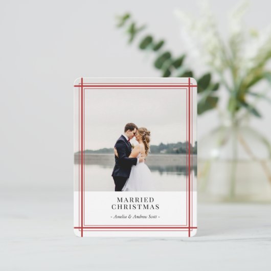 現代的な赤いラインのホリデーカード シーズンカード (スタンド正面)