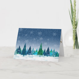 現代的な雪の青い森のクリスマス シーズンカード