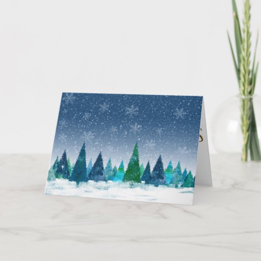 現代的な雪の青い森のクリスマス シーズンカード (正面)