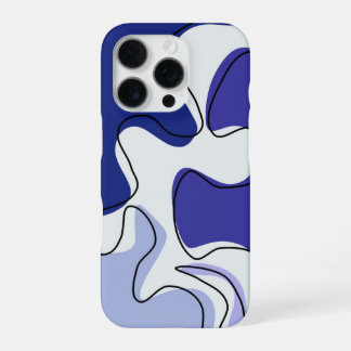 現代的な青と白の流れるようなラインのデザイン iPhone 16 PROケース