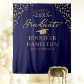 現代的な青と金の卒業式背景 タペストリー