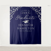 現代的な青と銀の卒業式背景 タペストリー (正面)