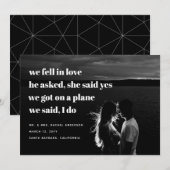 現代的な駆け落ち発表 | 結婚式場を飛び出して結婚 招待状 (正面/裏面)