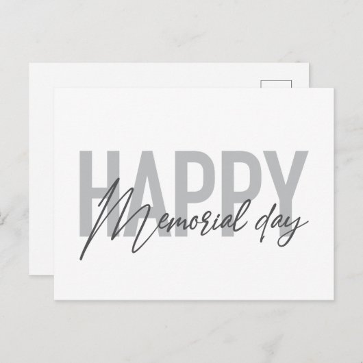 現代風でシンプルなタイポグラフィの「ハッピー・メモリアル・デイ」 ポストカード (正面/裏面)
