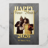 現代風のシンプルなハッピーニューイヤーの写真 箔シーズンカード (正面)