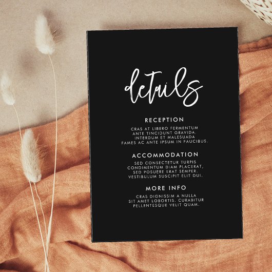 現代風のモダンなブラックゲストインフォメーションカード エンクロージャーカード