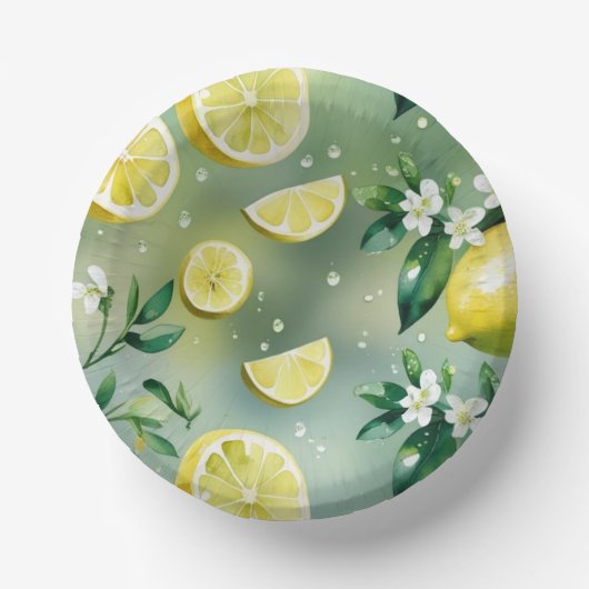 現代風のレモンイエローと花のスクリプトの結婚前お披露目会 ペーパーボウル (正面)