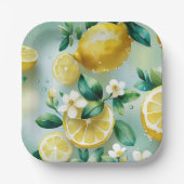 現代風のレモンイエローの花柄スクリプトのブライズシャワー ペーパープレート (正面)