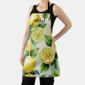 現代風のレモン ブルー 花柄スクリプト ブライダルシャワー エプロン (インサイチュ)