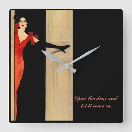 現代風の四角い時計にことわざ スクエア壁時計 (正面)