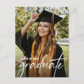 現代風の手書き高校卒業写真 インビテーションポストカード (正面)