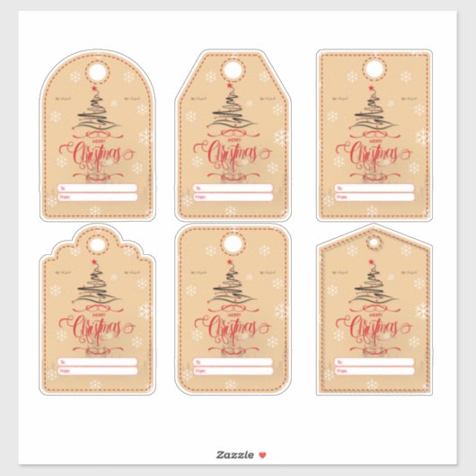 現代風の赤とベージュのクリスマスギフトタグ シール (シート)