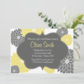 現代風イエロー＆グレー フラワーデザイン シャワー招待状 招待状 (スタンド正面)