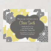 現代風イエロー＆グレー フラワーデザイン シャワー招待状 招待状 (正面/裏面)