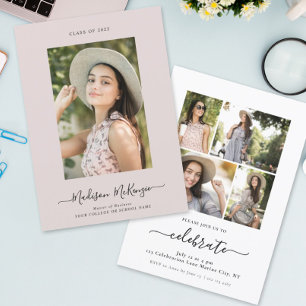 現代風シンプル5 フォトカリグラフィー 楽しい卒業式 招待状