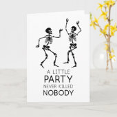 現代風ハロウィンの踊る骸骨 カード (黄色い花)