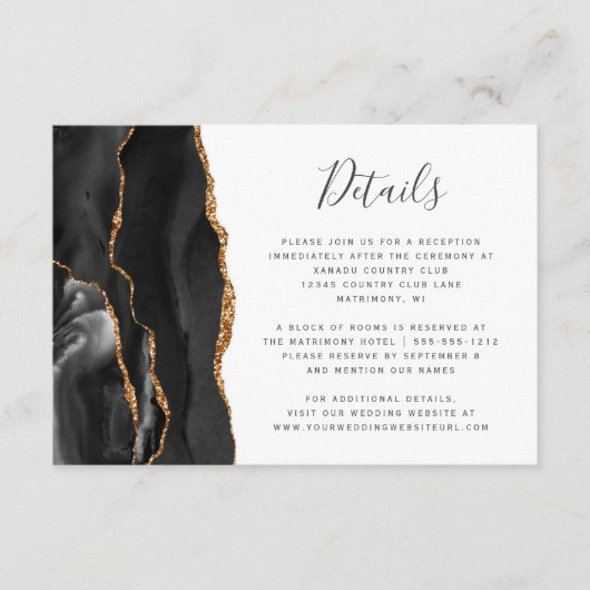 現代風ブラックゴールドアゲート結婚式詳細情報 エンクロージャーカード (正面)