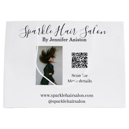 現代風ヘアサロン 小規模事業 QRコード ラージペーパーバッグ (正面)