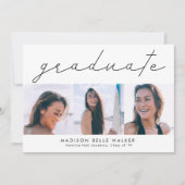 現代風卒業3枚写真コラージュ卒業パーティー 招待状 (正面)