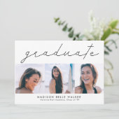 現代風卒業3枚写真コラージュ卒業パーティー 招待状 (スタンド正面)