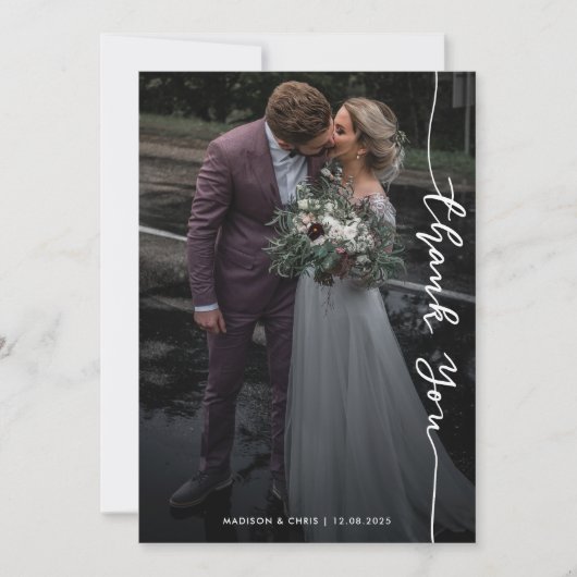 現代風感謝の言葉 シンプルな結婚式の写真 サンキューカード (正面)