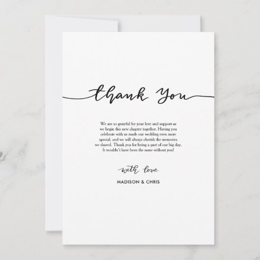 現代風感謝の言葉 シンプルな結婚式の写真 サンキューカード (裏面)