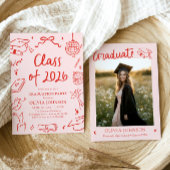 現代風手描き 2026年度 卒業パーティー 招待状