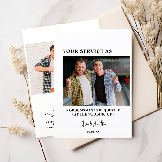 現代風2枚組写真の伴郎募集案内 招待状