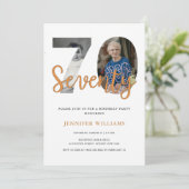 現代風70歳の誕生日　「Then and Now」2枚の写真 招待状 (スタンド正面)