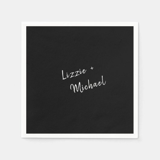 現代風 シンプル ブラック オーダーメイド ネーム スタンダードカクテルナプキン (正面)