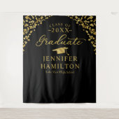 現代風 ブラック ゴールド 卒業式 背景 タペストリー (正面)