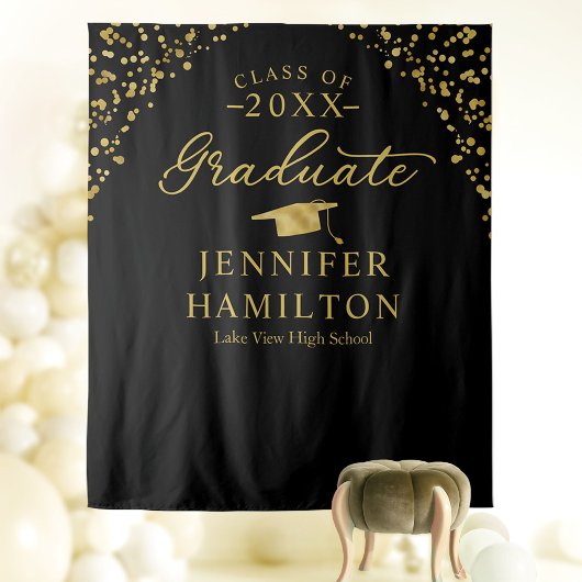 現代風 ブラック ゴールド 卒業式 背景 タペストリー