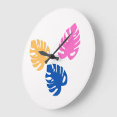 現代風 ラスティック ティール リーフ ラージ壁時計 (傾斜)