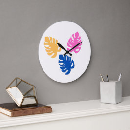 現代風 ラスティック ティール リーフ ラージ壁時計