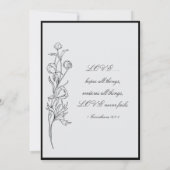 現代風 手描き ブラック フラワー キリスト教 ウェディング 招待状 (裏面)