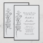 現代風 手描き ブラック フラワー キリスト教 ウェディング 招待状 (正面/裏面)